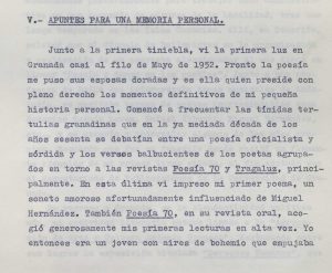 Mecanoscrito Javier Egea. Apuntes para una memoria personal. E-MS-4 (1-13)