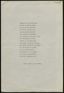 Mecanoscrito de Javier Egea, poema publicado en 1917 versos (VOSA 1987) E-MS-1 (5-61)