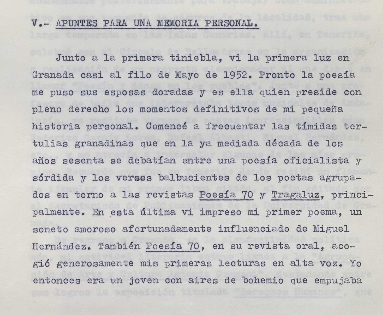 Mecanoscrito Javier Egea. Apuntes para una memoria personal. E-MS-4 (1-13)