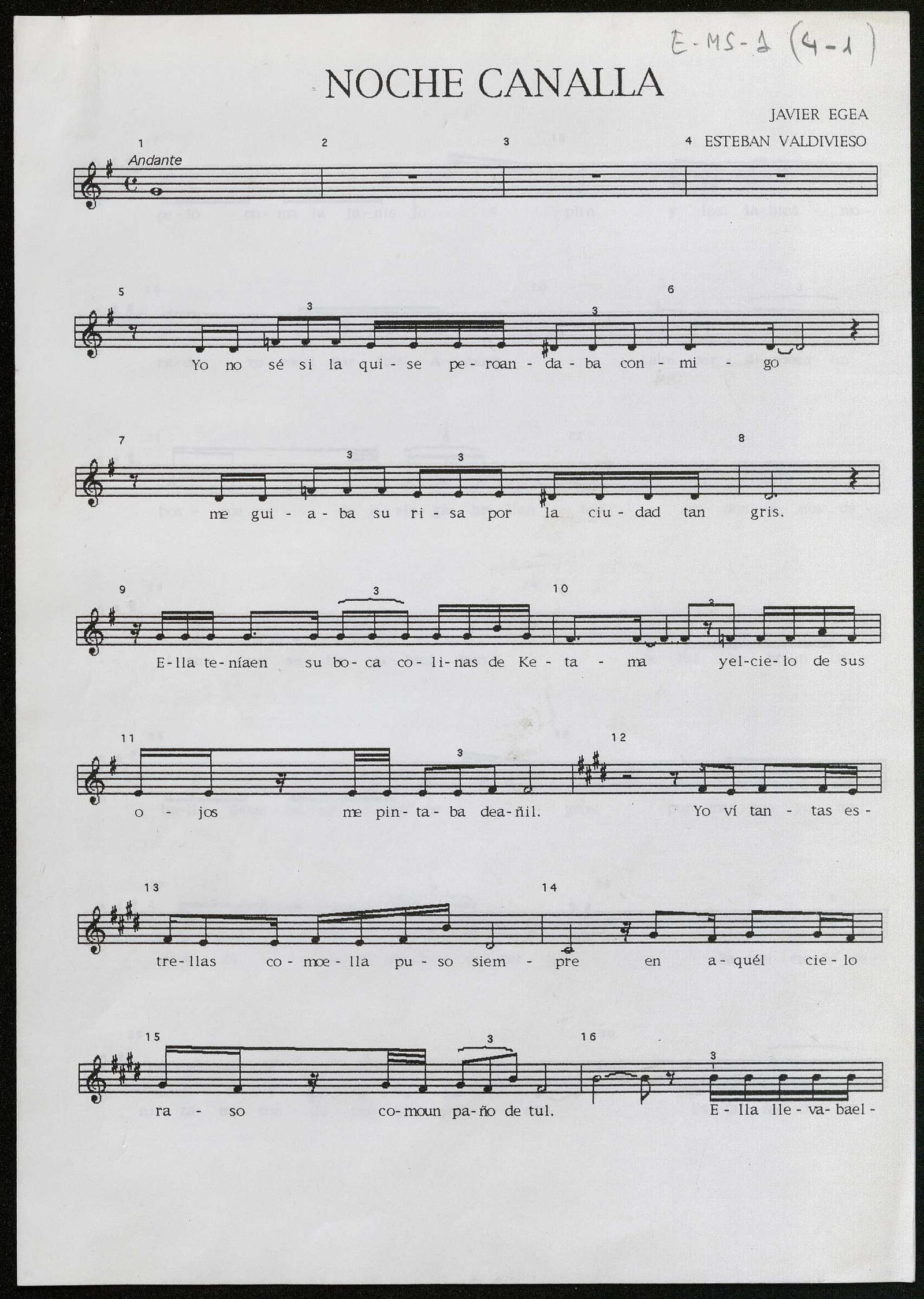 Partitura Esteban Valdivieso, Noche canalla. E-MS 1(4-1)