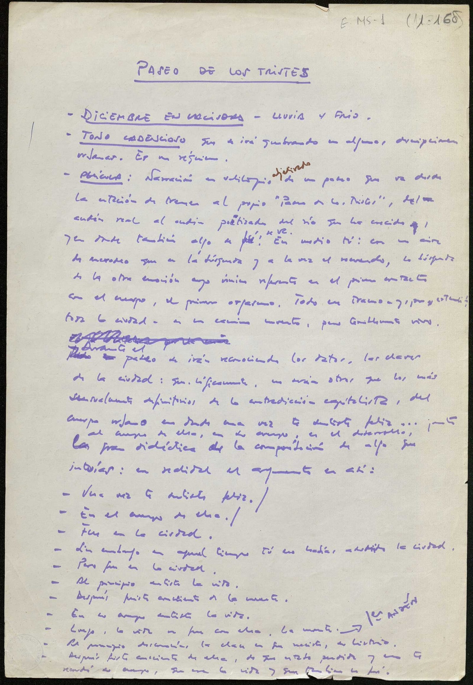 Manuscrito proyecto Paseo de los tristes. E-MS-1 (1-168)