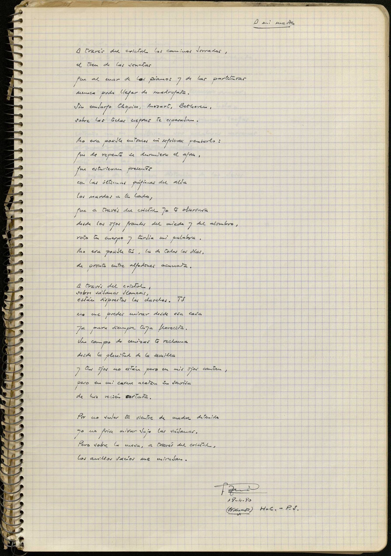 Manuscrito Javier Egea A través del cristal. E-MS-2 (3-1)