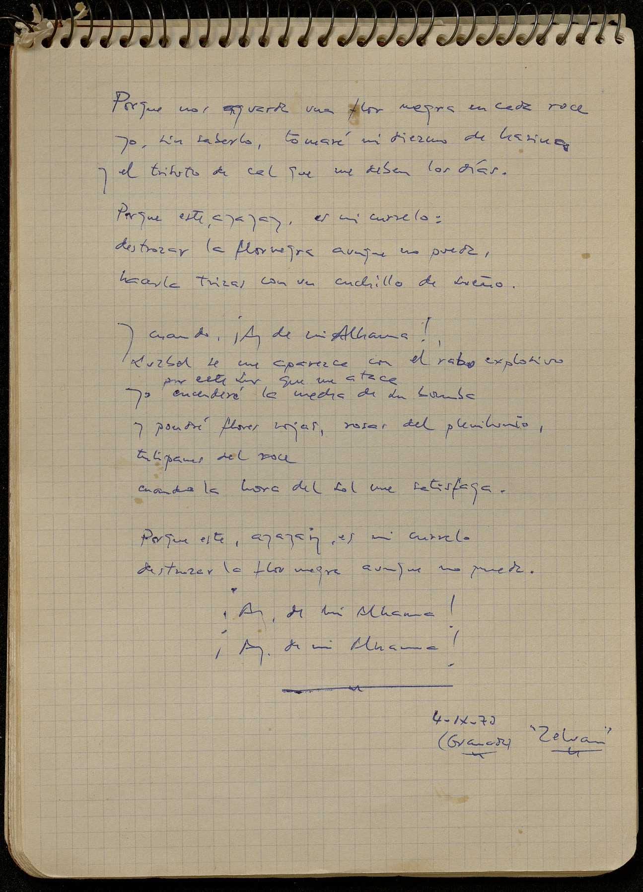 Manuscrito Javier egea 1972. Zeluán. Caja E-MS-3-018 (E-10)