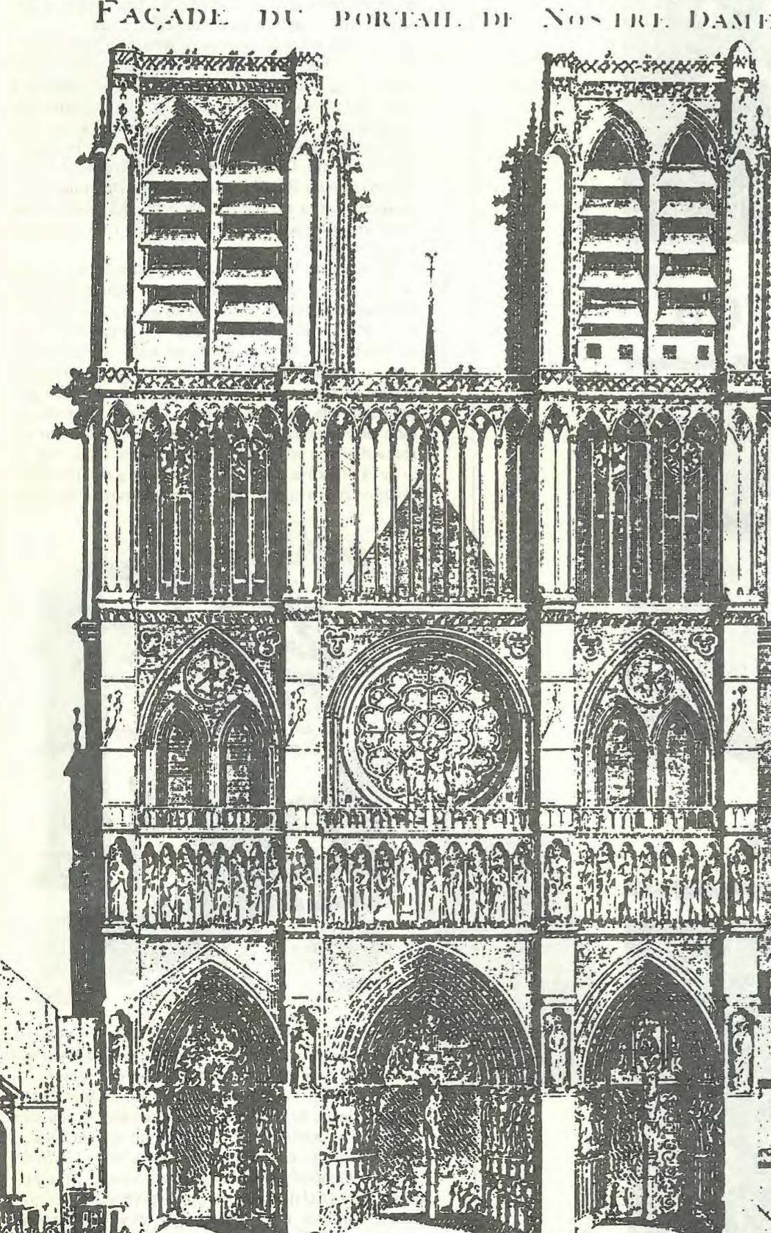 Grabado de la fachada de Notre-Dame de París